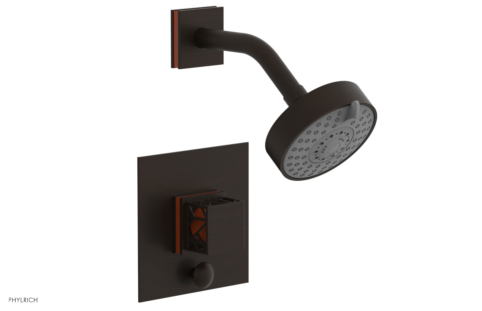 Phylrich JOLIE Pressure Balance Shower and Diverter Set (Less Spout), Square Handle with "Orange" Accents