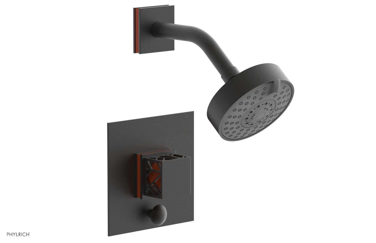 Phylrich JOLIE Pressure Balance Shower and Diverter Set (Less Spout), Square Handle with "Orange" Accents