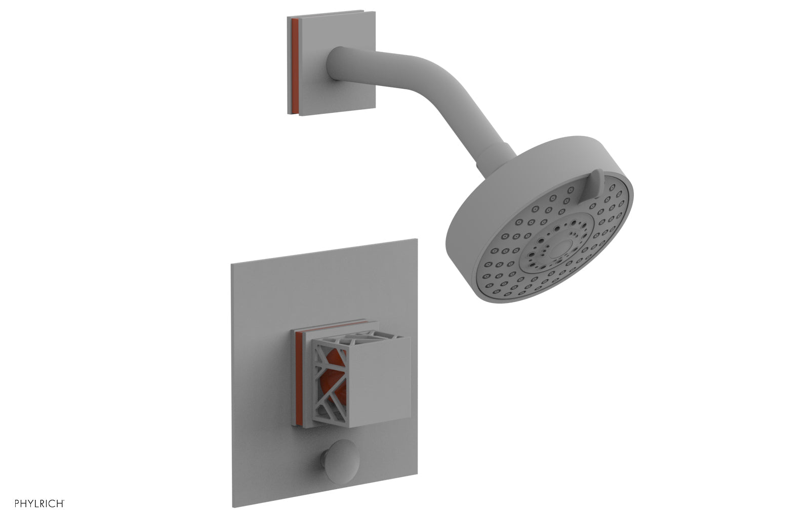 Phylrich JOLIE Pressure Balance Shower and Diverter Set (Less Spout), Square Handle with "Orange" Accents