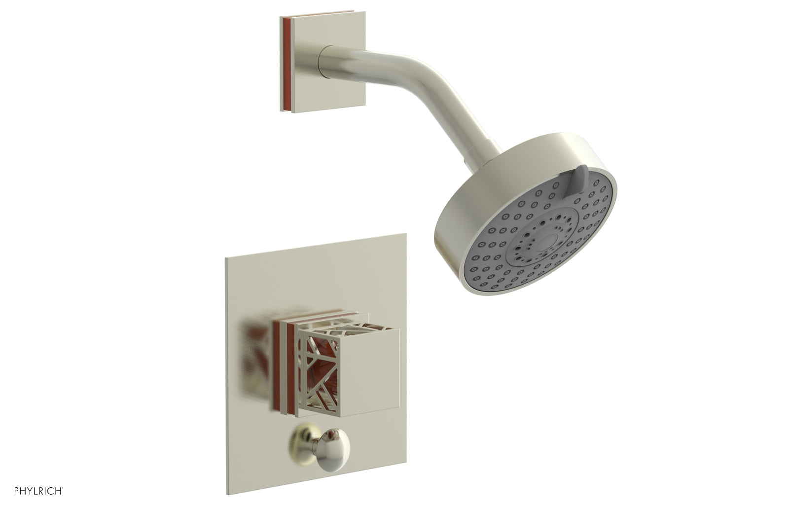 Phylrich JOLIE Pressure Balance Shower and Diverter Set (Less Spout), Square Handle with "Orange" Accents