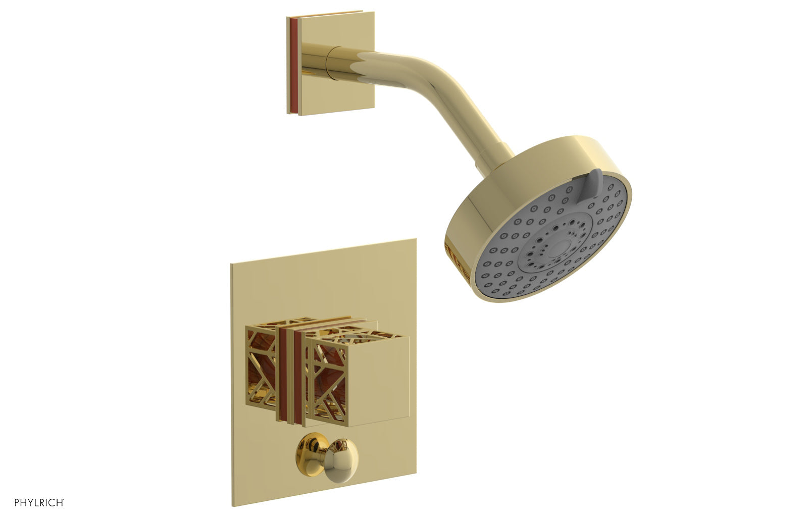 Phylrich JOLIE Pressure Balance Shower and Diverter Set (Less Spout), Square Handle with "Orange" Accents