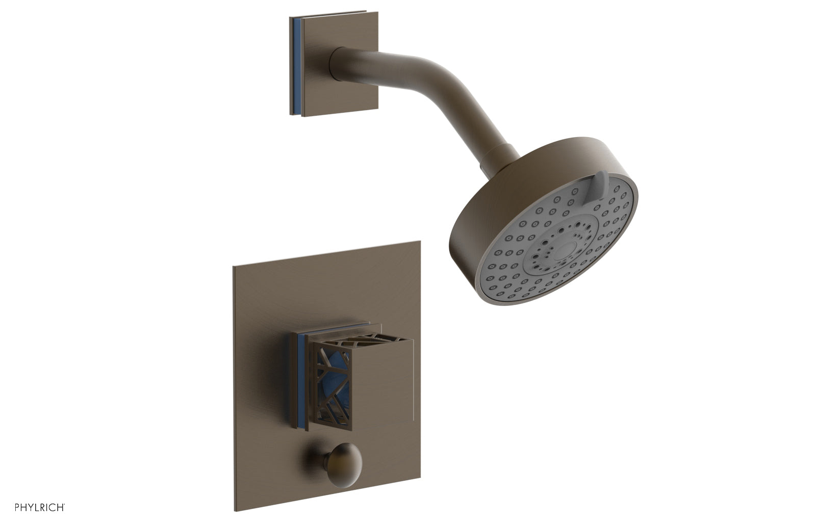 Phylrich JOLIE Pressure Balance Shower and Diverter Set (Less Spout), Square Handle with "Light Blue" Accents
