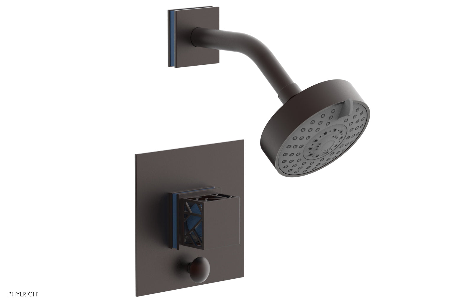 Phylrich JOLIE Pressure Balance Shower and Diverter Set (Less Spout), Square Handle with "Light Blue" Accents