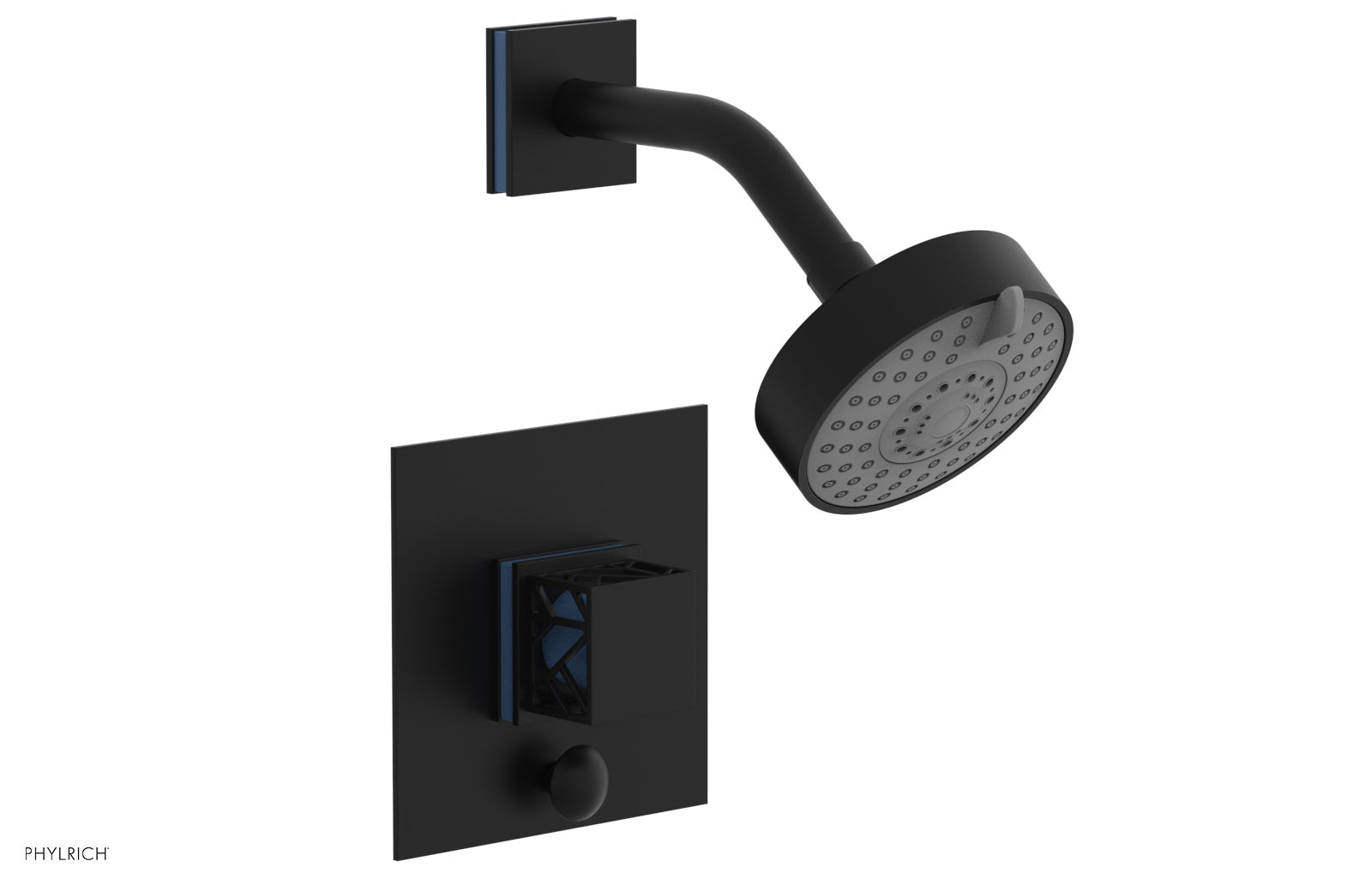 Phylrich JOLIE Pressure Balance Shower and Diverter Set (Less Spout), Square Handle with "Light Blue" Accents