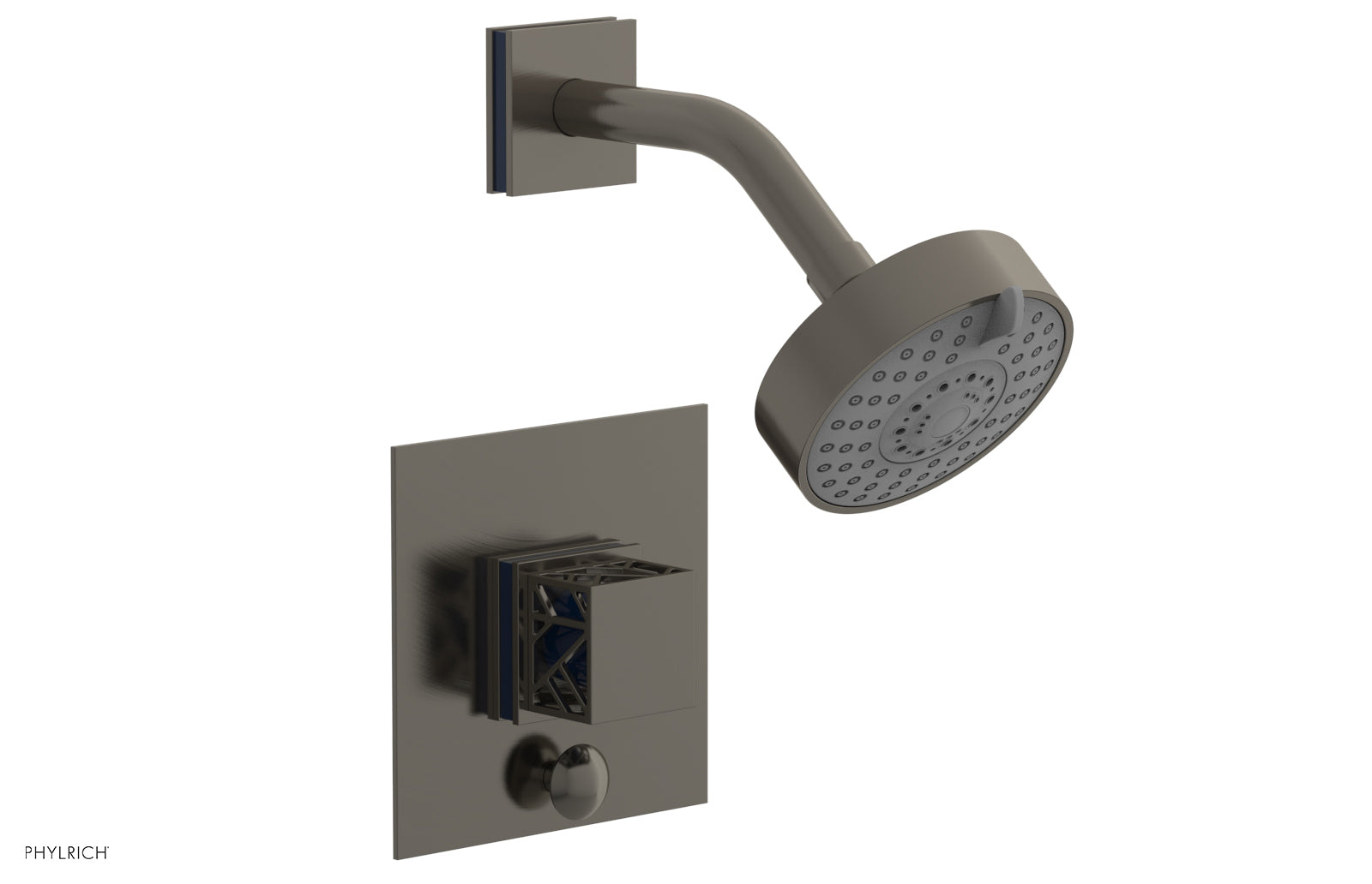 Phylrich JOLIE Pressure Balance Shower and Diverter Set (Less Spout), Square Handle with "Navy Blue" Accents