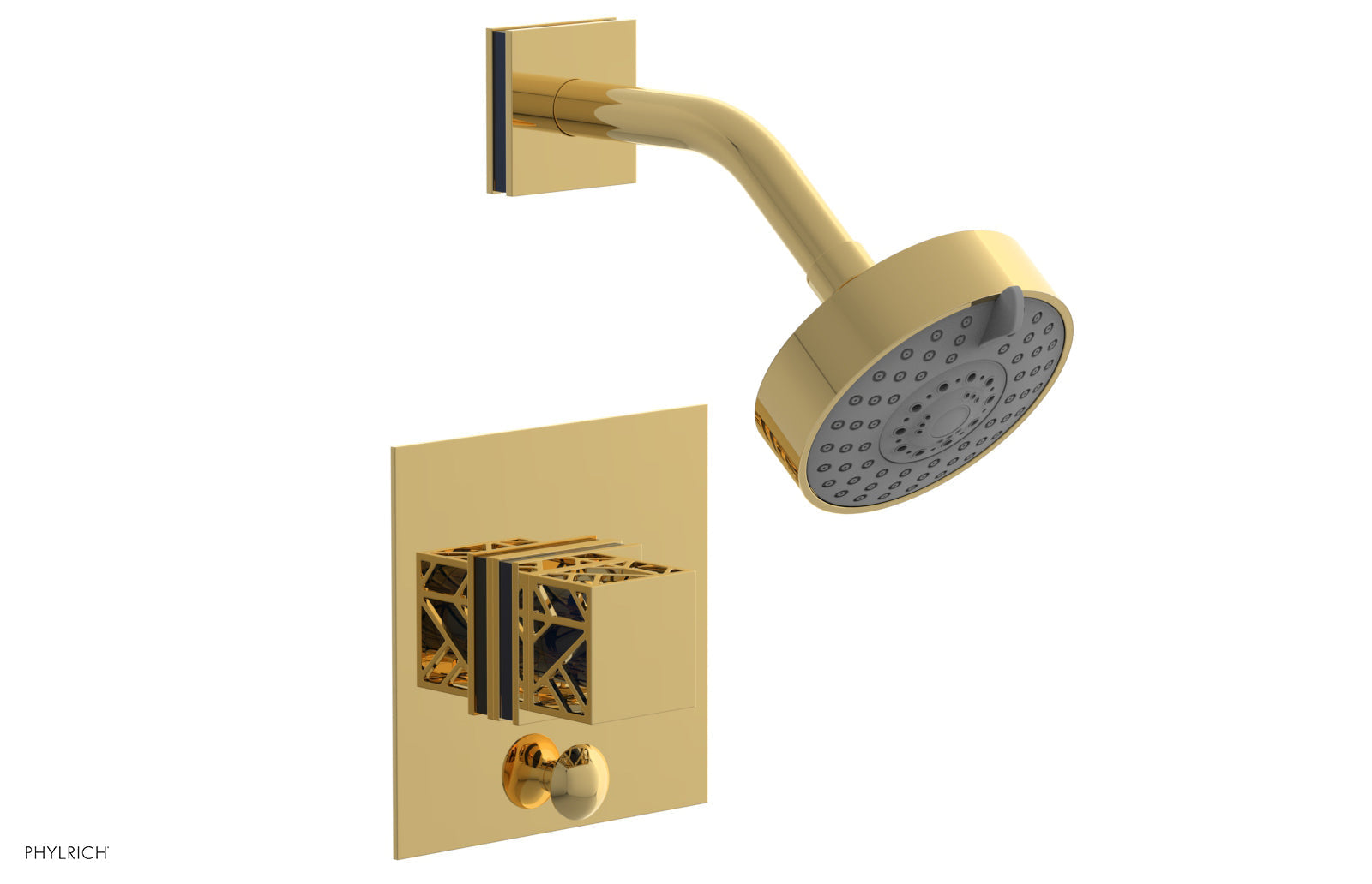 Phylrich JOLIE Pressure Balance Shower and Diverter Set (Less Spout), Square Handle with "Navy Blue" Accents