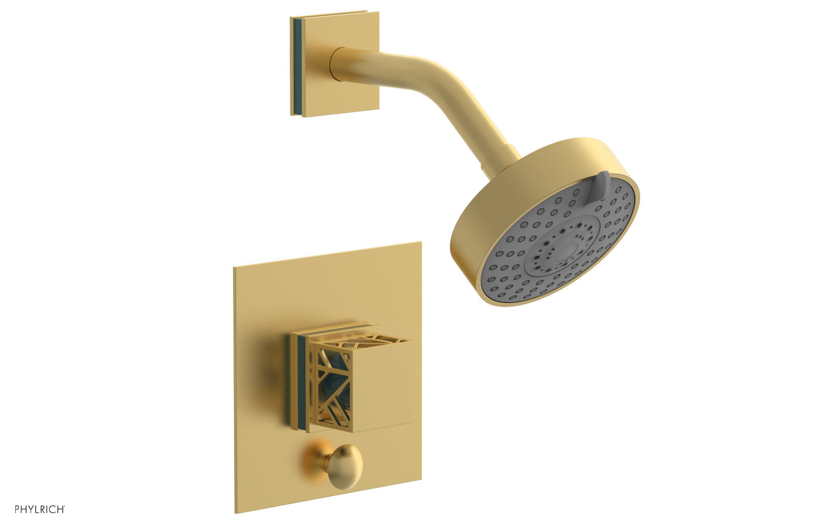 Phylrich JOLIE Pressure Balance Shower and Diverter Set (Less Spout), Square Handle with "Turquoise" Accents