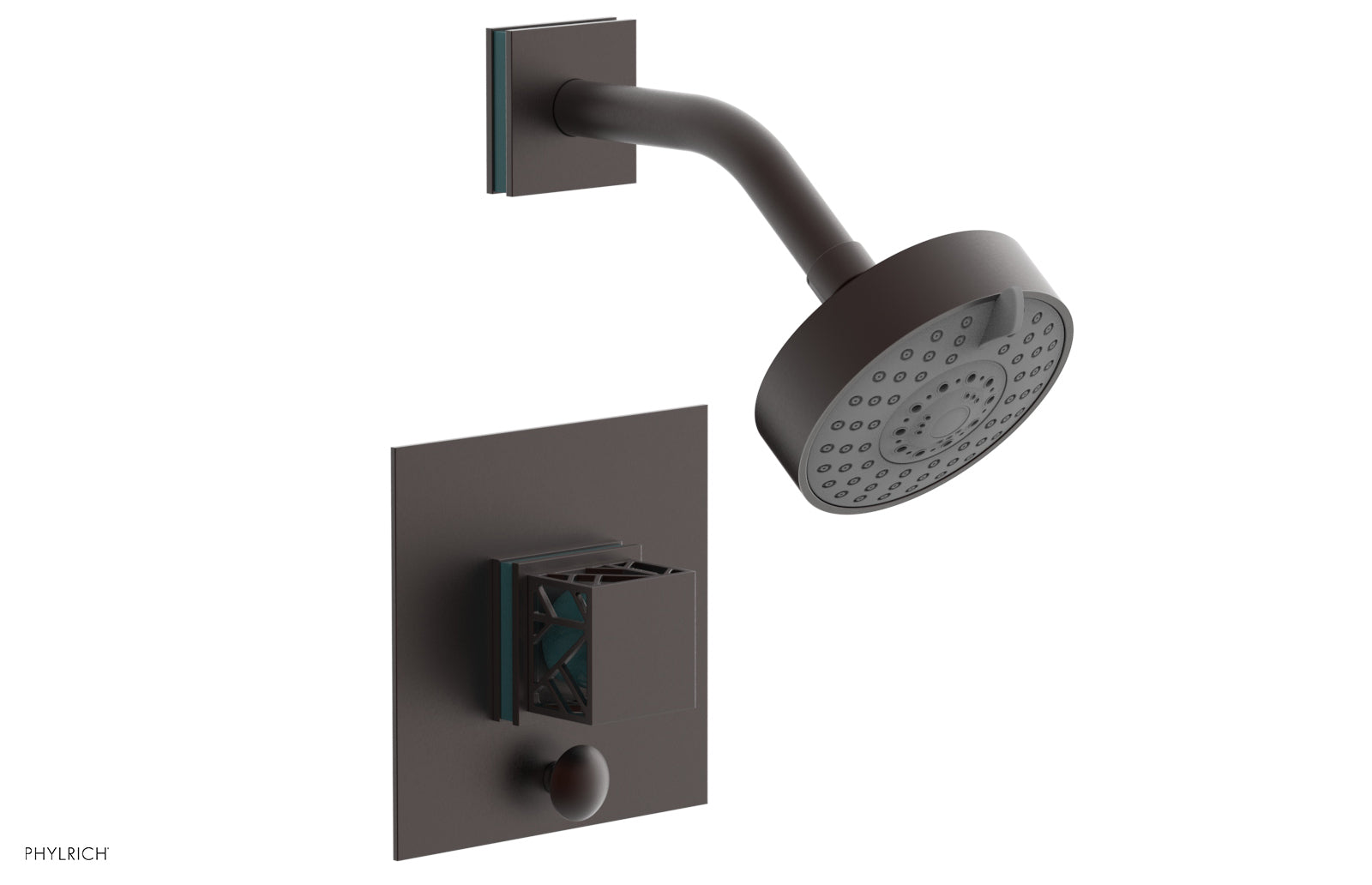 Phylrich JOLIE Pressure Balance Shower and Diverter Set (Less Spout), Square Handle with "Turquoise" Accents