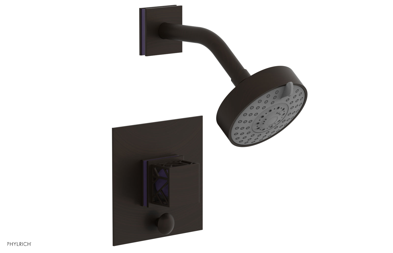 Phylrich JOLIE Pressure Balance Shower and Diverter Set (Less Spout), Square Handle with "Pink" Accents