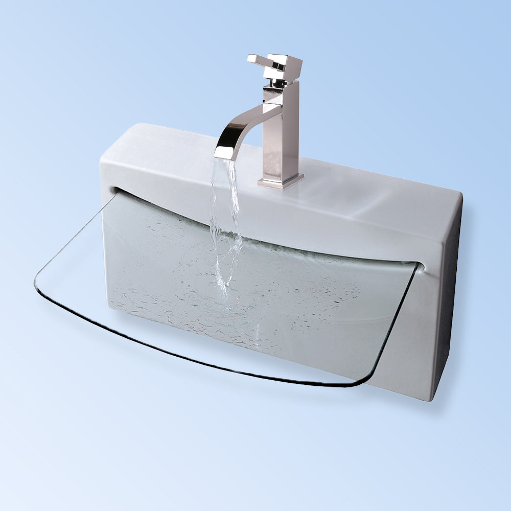 Lacava Block 27 3/4" Wall-Mount Porcelain and Glass Bathroom Sink with One Faucet Hole