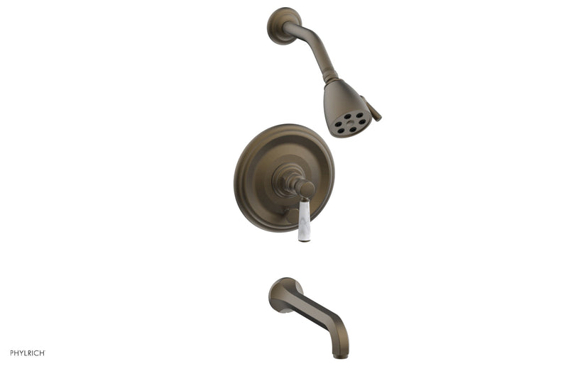 Phylrich HEX TRADITIONAL Pressure Balance Tub and Shower Set - White Marble Lever Handle