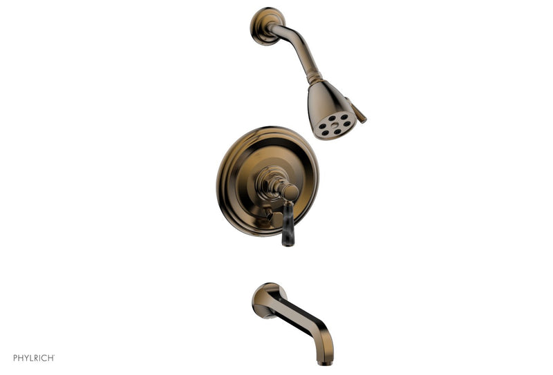 Phylrich HEX TRADITIONAL Pressure Balance Tub and Shower Set - Black Marble Lever Handle