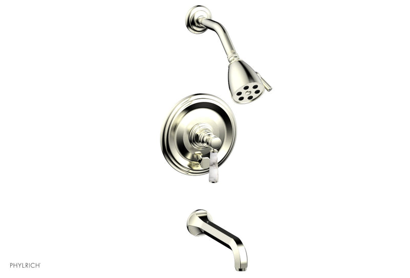 Phylrich HEX TRADITIONAL Pressure Balance Tub and Shower Set - White Marble Lever Handle