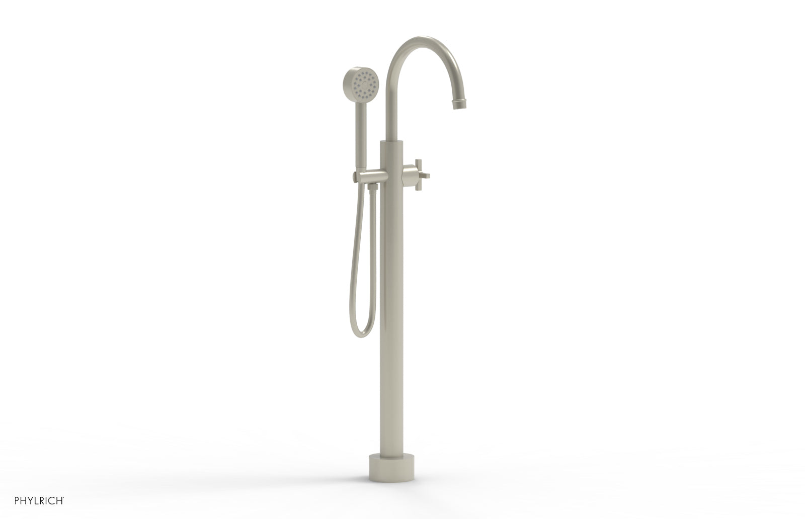 Phylrich HEX MODERN Tall Floor Mount Tub Filler - Cross Handle with Hand Shower