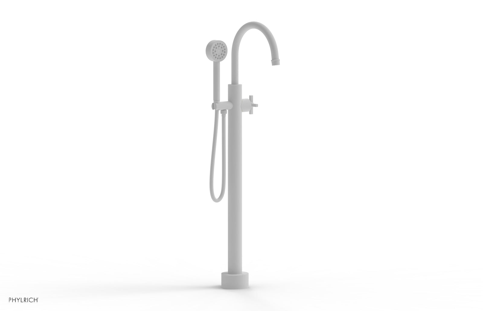 Phylrich HEX MODERN Tall Floor Mount Tub Filler - Cross Handle with Hand Shower