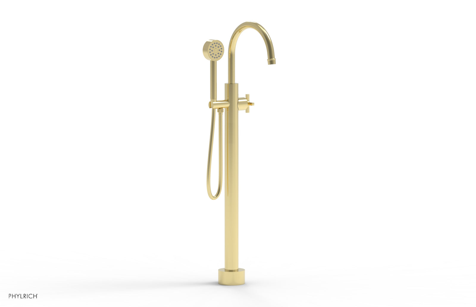 Phylrich HEX MODERN Tall Floor Mount Tub Filler - Cross Handle with Hand Shower