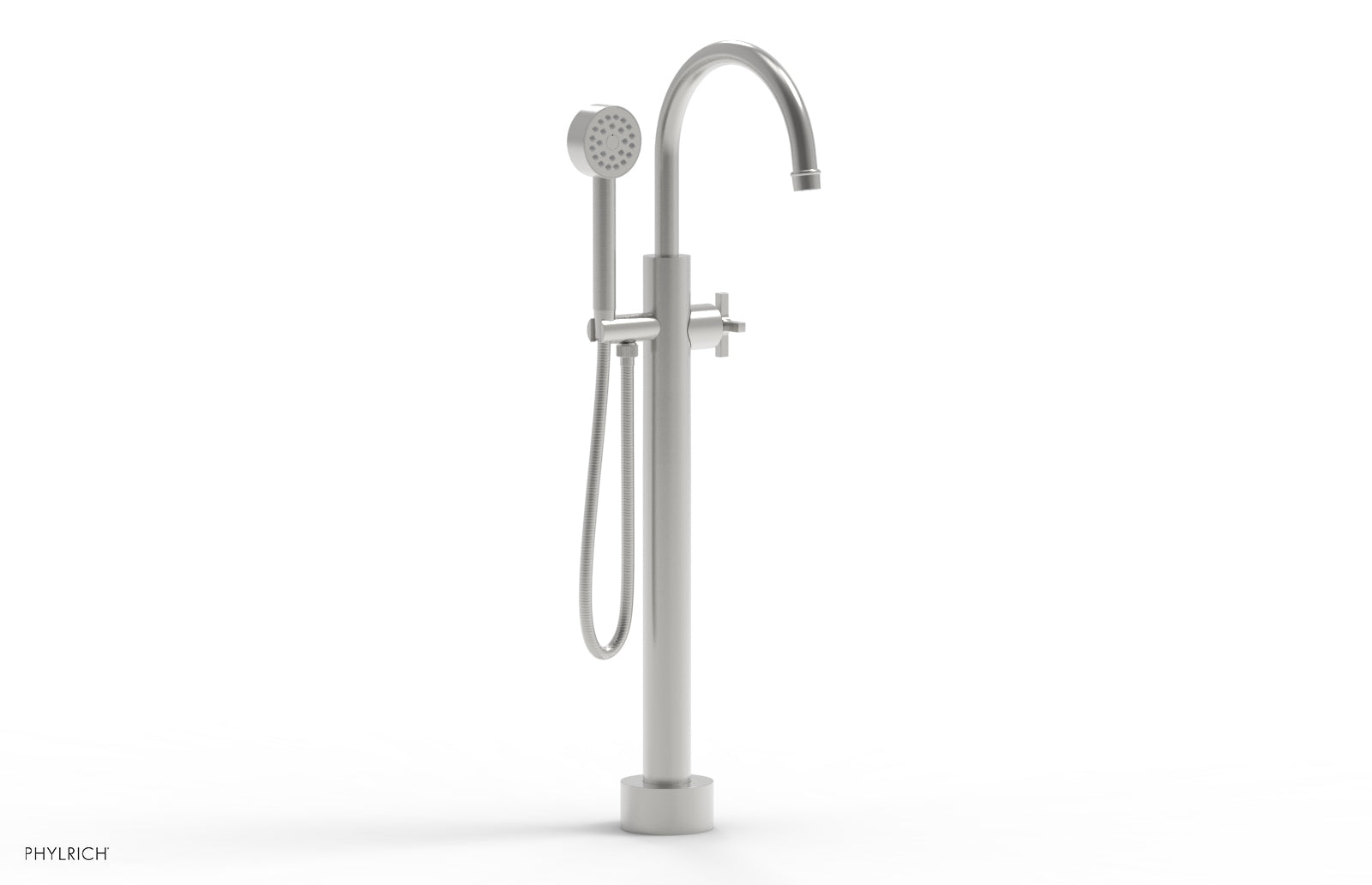 Phylrich HEX MODERN Low Floor Mount Tub Filler - Cross Handle with Hand Shower