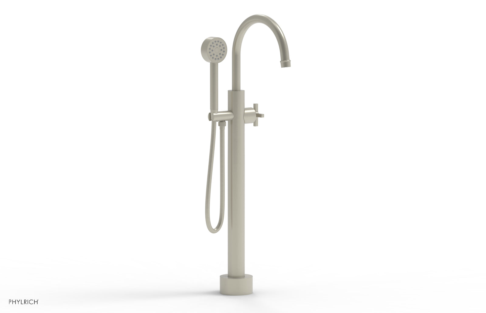 Phylrich HEX MODERN Low Floor Mount Tub Filler - Cross Handle with Hand Shower