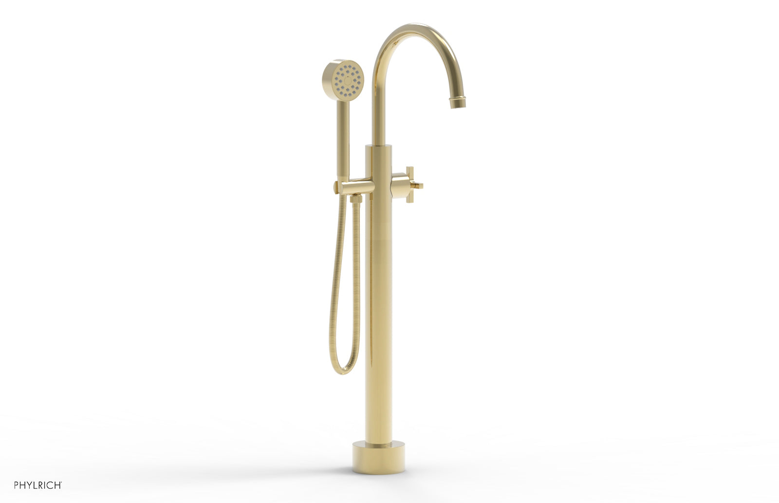 Phylrich HEX MODERN Low Floor Mount Tub Filler - Cross Handle with Hand Shower