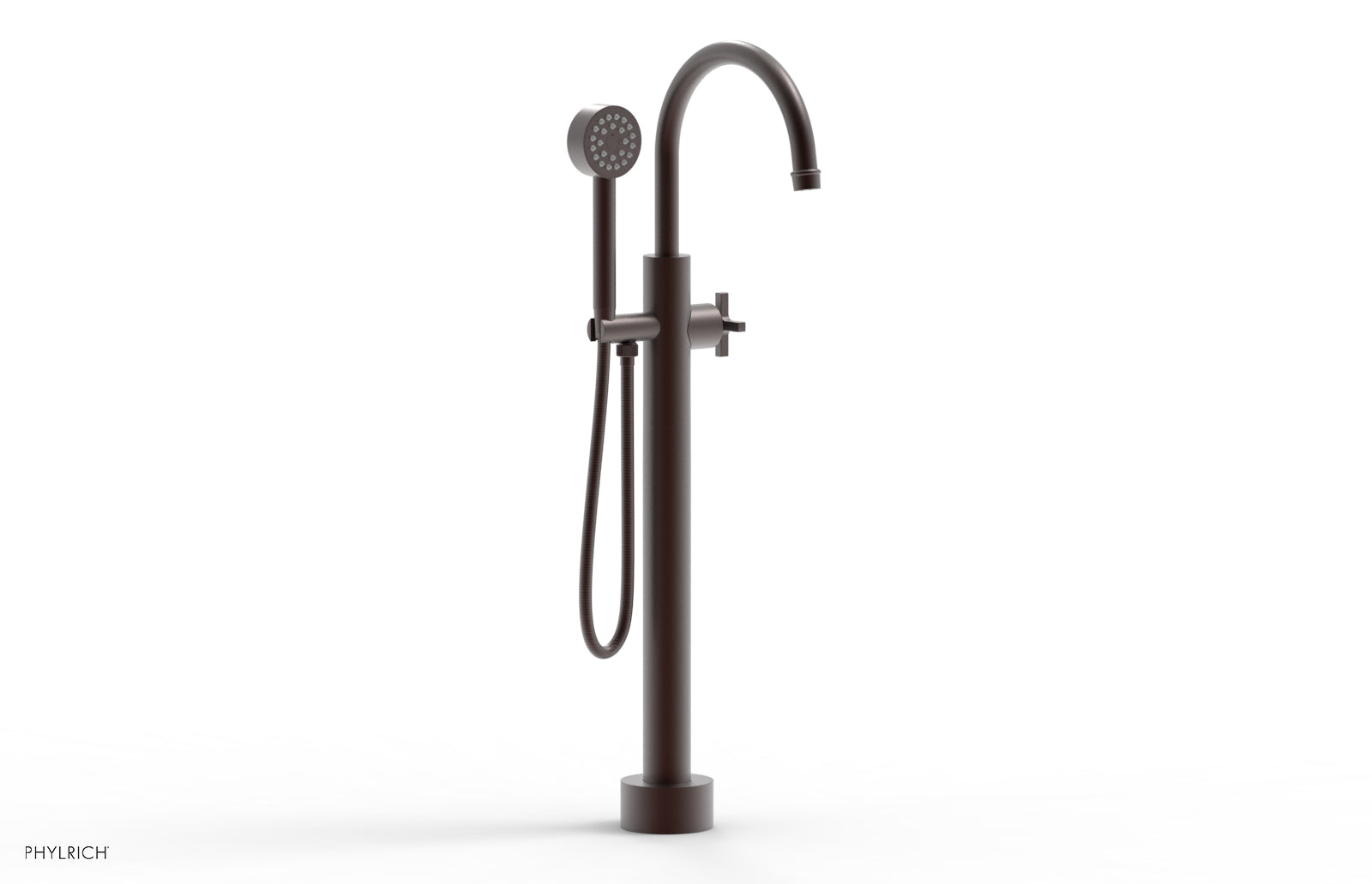 Phylrich HEX MODERN Low Floor Mount Tub Filler - Cross Handle with Hand Shower