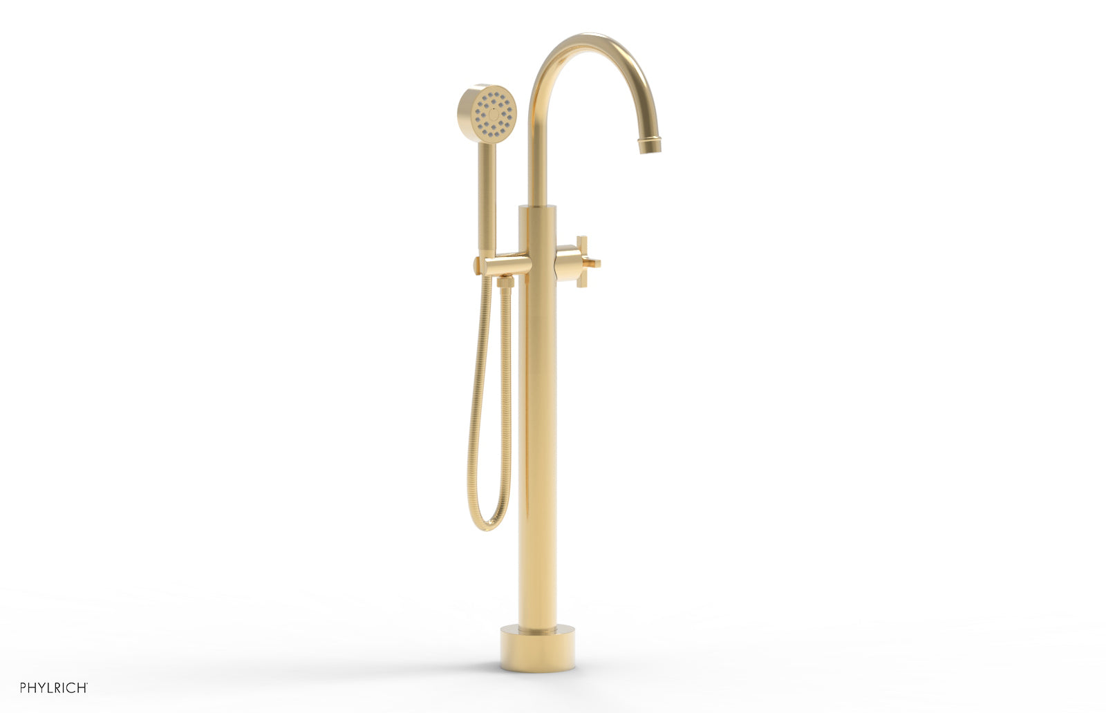 Phylrich HEX MODERN Low Floor Mount Tub Filler - Cross Handle with Hand Shower