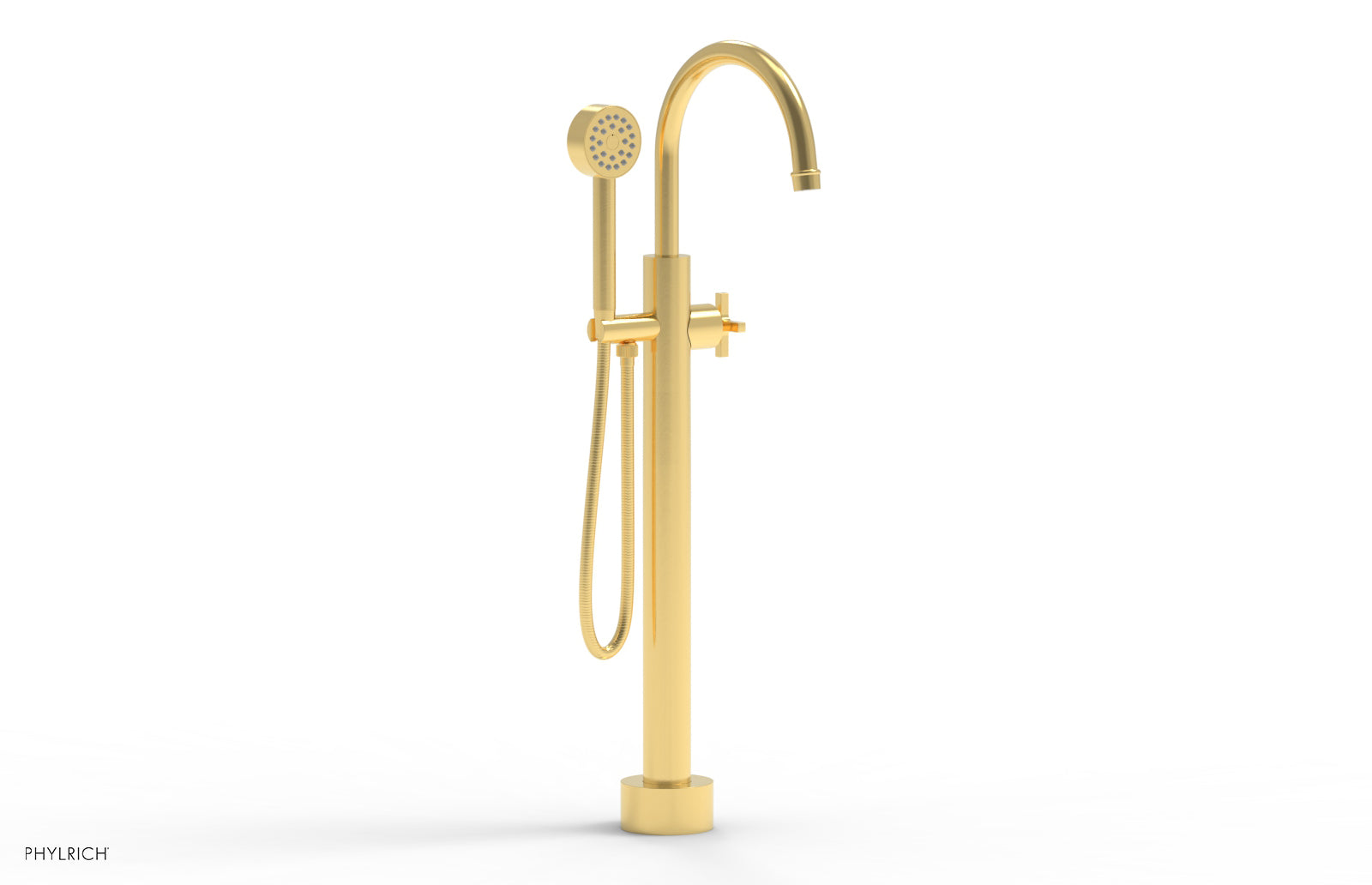 Phylrich HEX MODERN Low Floor Mount Tub Filler - Cross Handle with Hand Shower