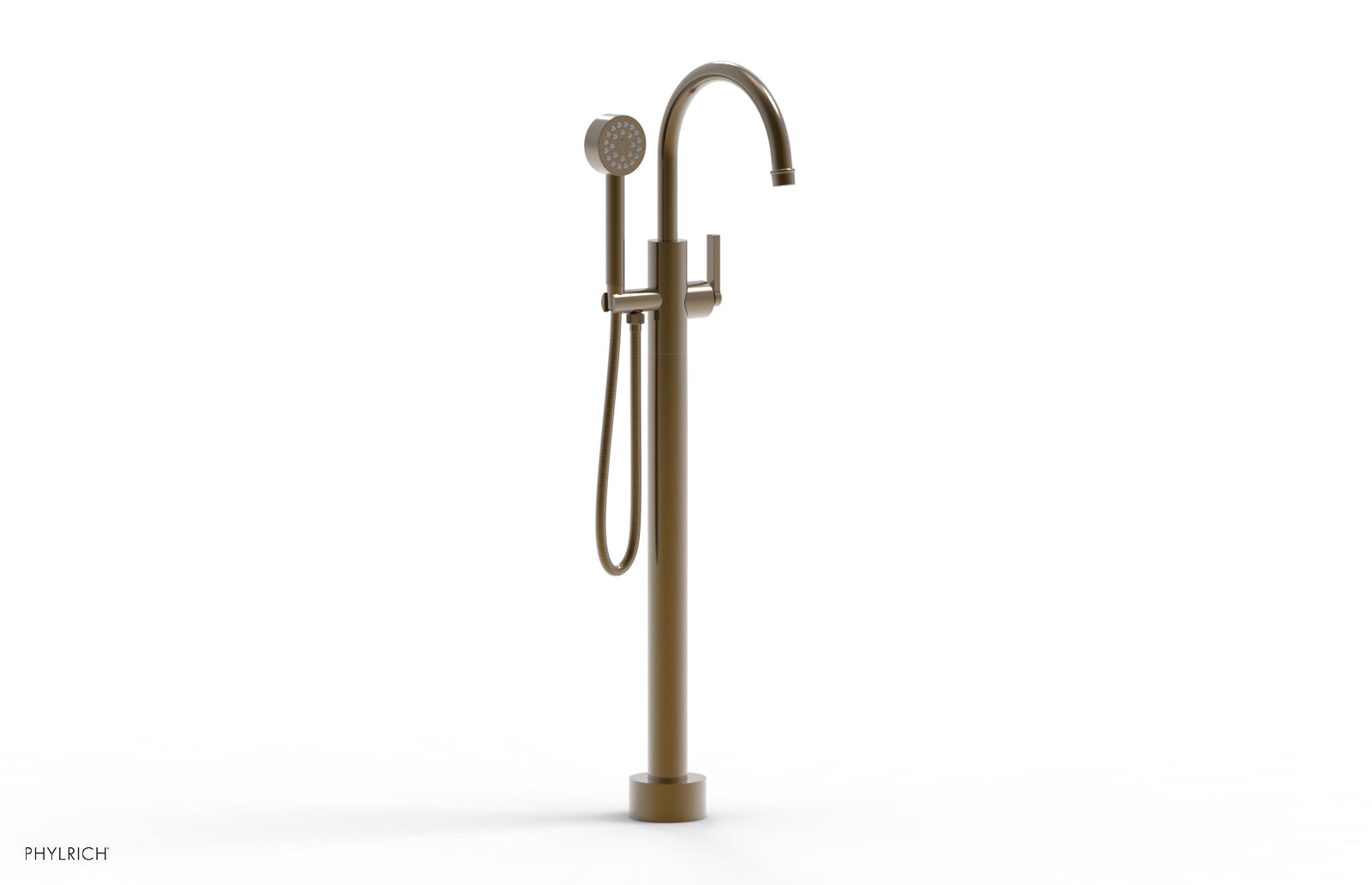 Phylrich HEX MODERN Tall Floor Mount Tub Filler - Lever Handle with Hand Shower