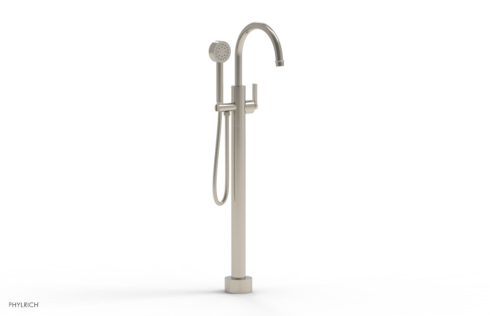 Phylrich HEX MODERN Tall Floor Mount Tub Filler - Lever Handle with Hand Shower