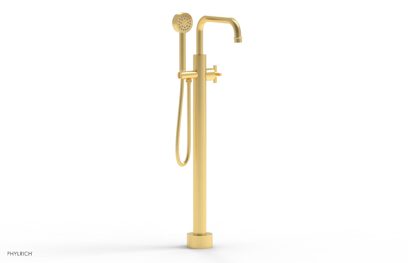 Phylrich HEX MODERN Tall Floor Mount Tub Filler - Cross Handle with Hand Shower