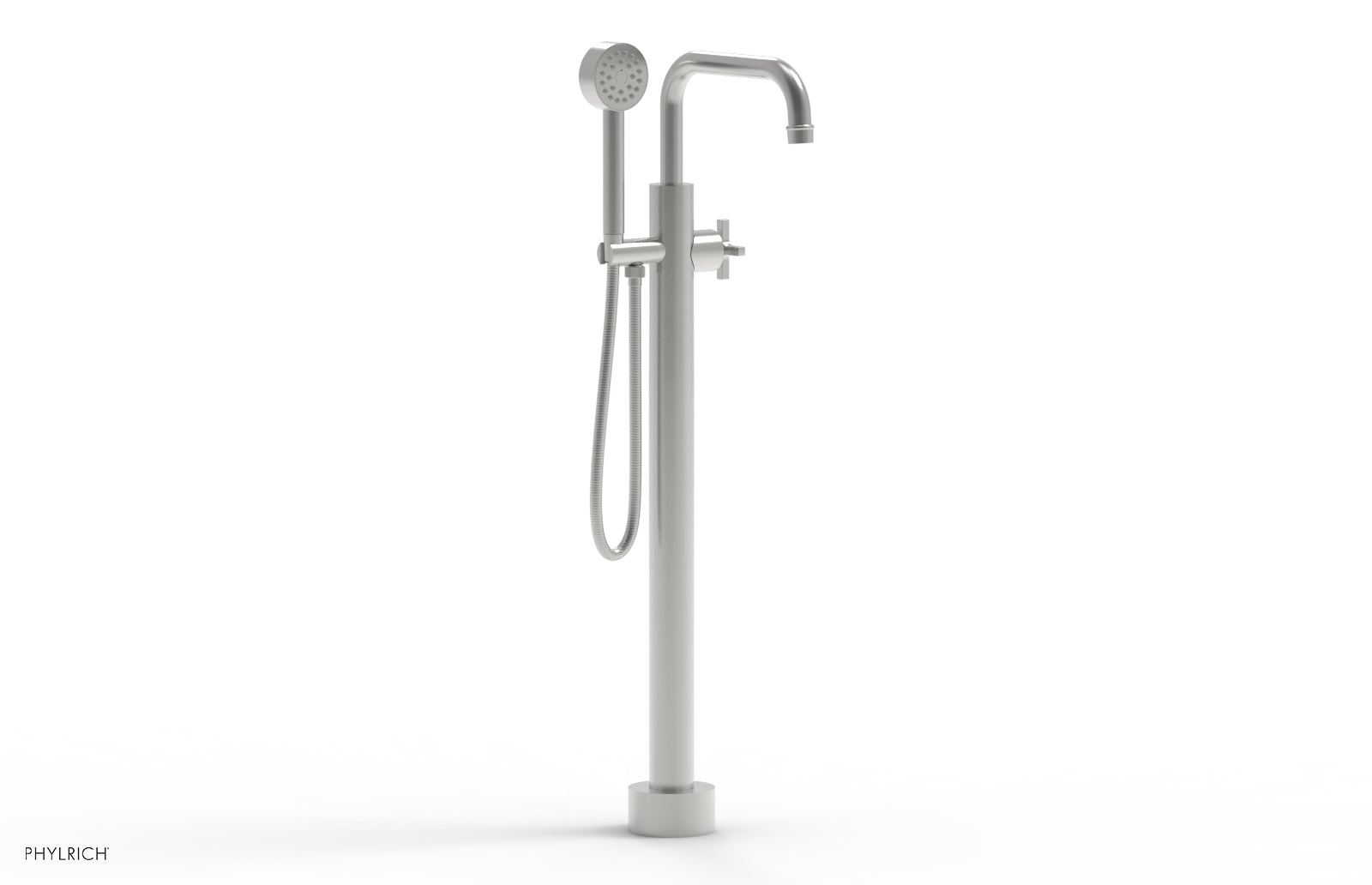 Phylrich HEX MODERN Tall Floor Mount Tub Filler - Cross Handle with Hand Shower