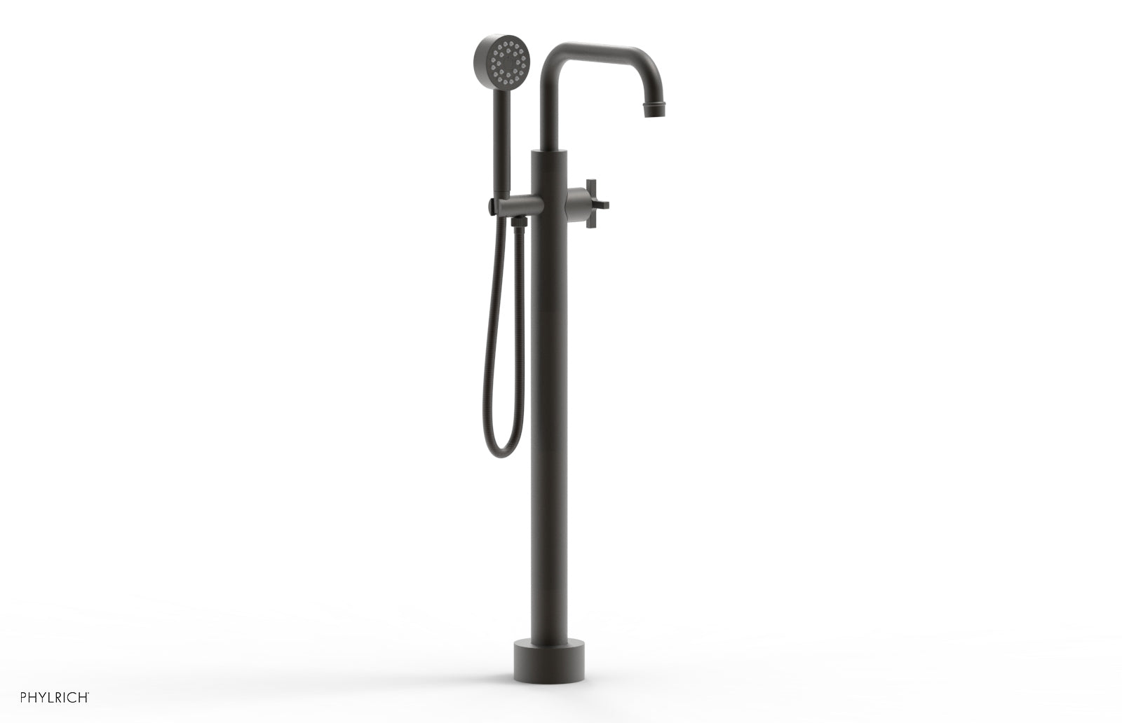 Phylrich HEX MODERN Tall Floor Mount Tub Filler - Cross Handle with Hand Shower