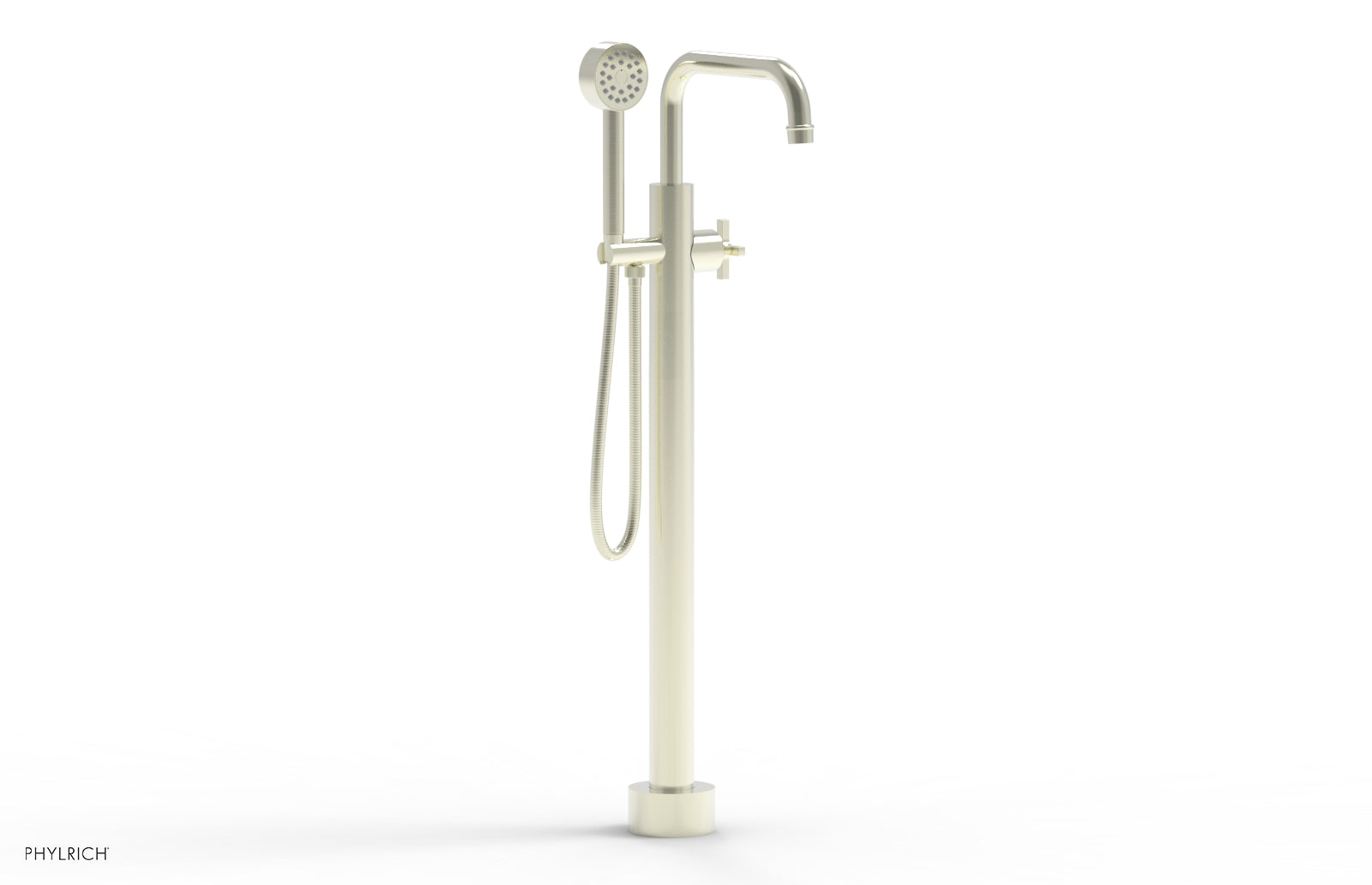 Phylrich HEX MODERN Tall Floor Mount Tub Filler - Cross Handle with Hand Shower