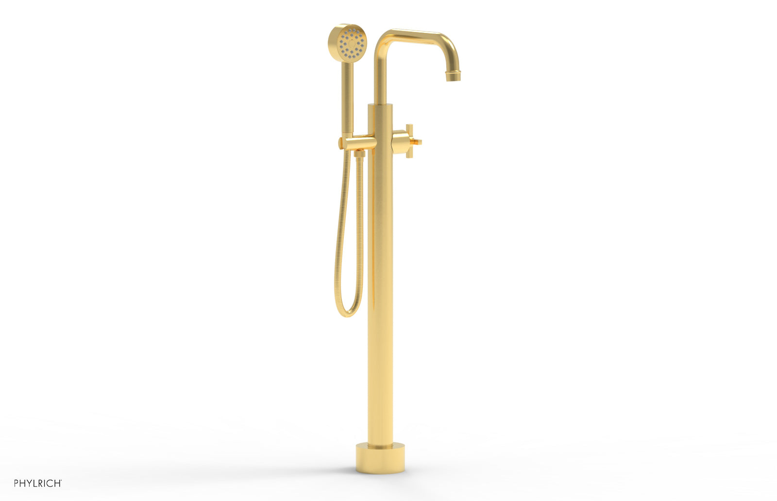 Phylrich HEX MODERN Tall Floor Mount Tub Filler - Cross Handle with Hand Shower