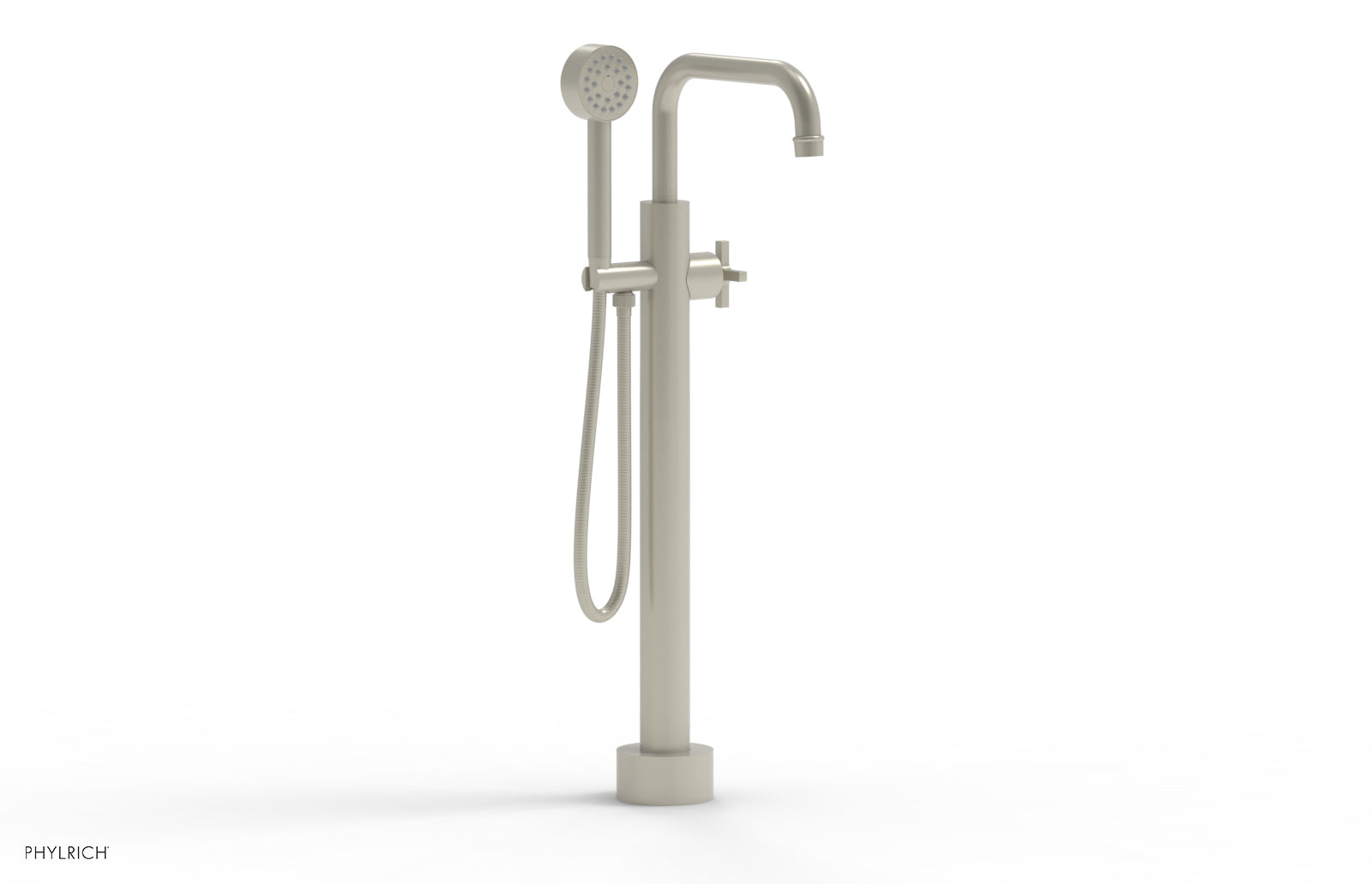 Phylrich HEX MODERN Low Floor Mount Tub Filler - Cross Handle with Hand Shower