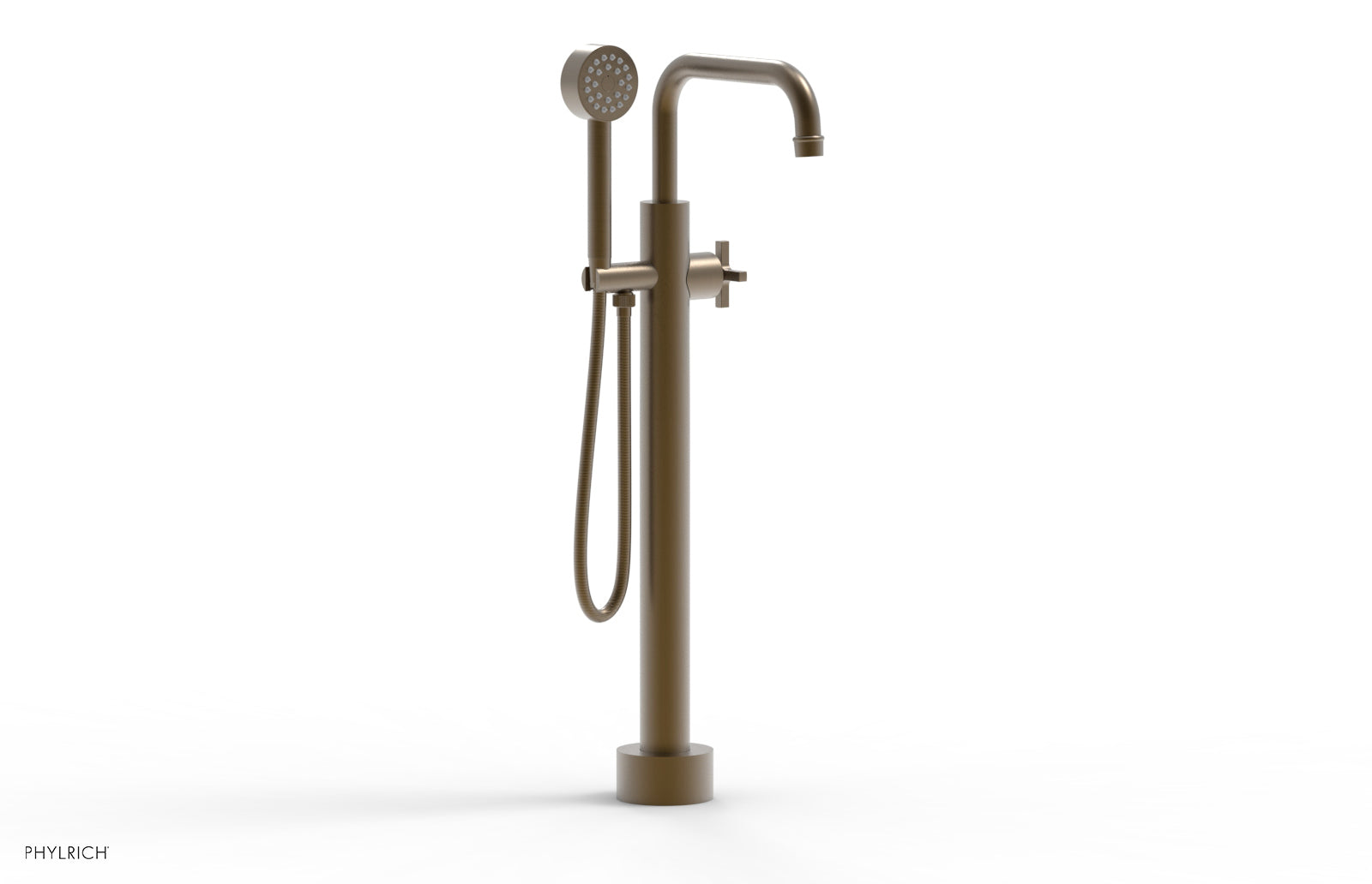 Phylrich HEX MODERN Low Floor Mount Tub Filler - Cross Handle with Hand Shower