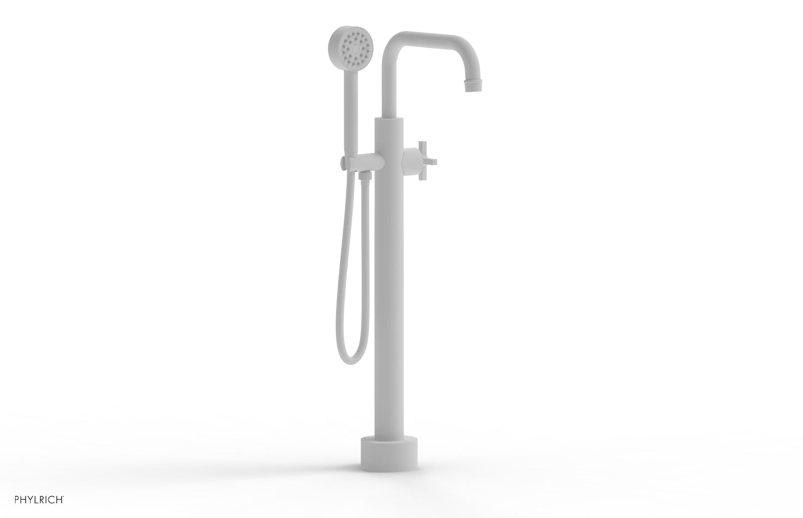 Phylrich HEX MODERN Low Floor Mount Tub Filler - Cross Handle with Hand Shower