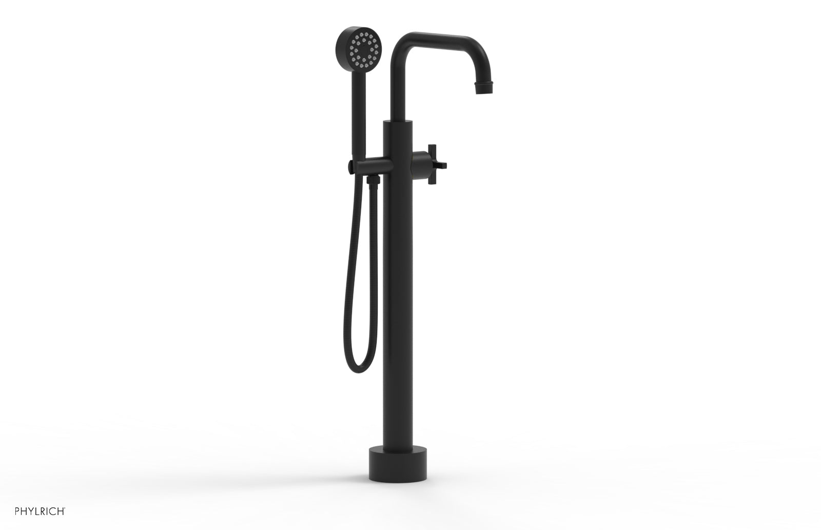 Phylrich HEX MODERN Low Floor Mount Tub Filler - Cross Handle with Hand Shower