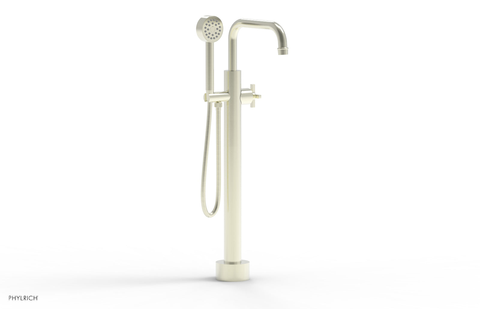 Phylrich HEX MODERN Low Floor Mount Tub Filler - Cross Handle with Hand Shower