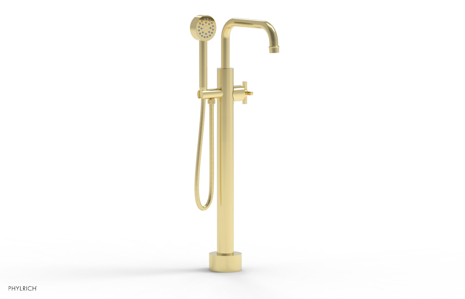 Phylrich HEX MODERN Low Floor Mount Tub Filler - Cross Handle with Hand Shower