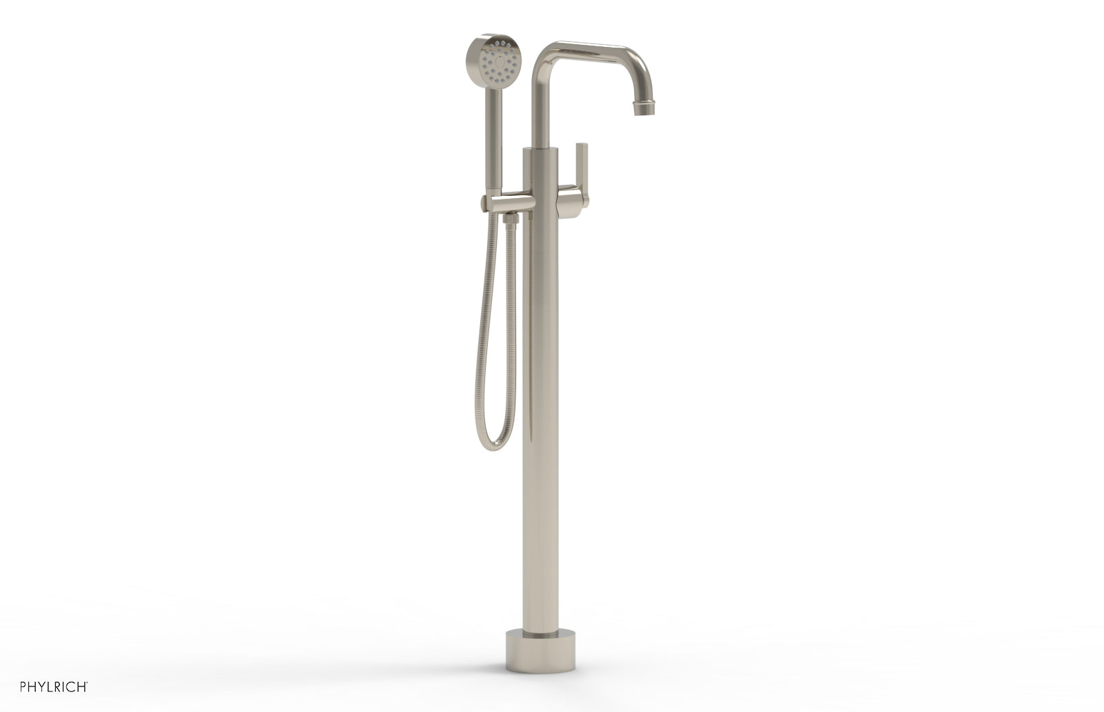 Phylrich HEX MODERN Tall Floor Mount Tub Filler - Lever Handle with Hand Shower