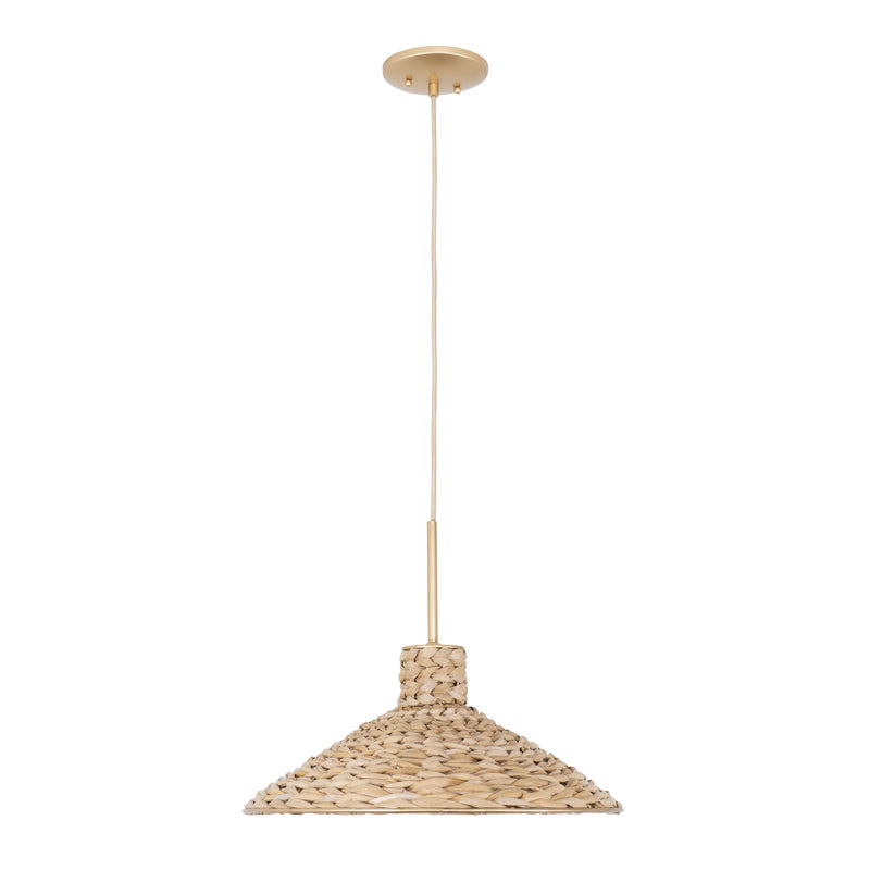 french gold/natural seagrass pendant light