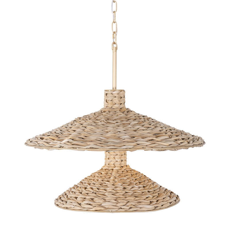 french gold/natural seagrass pendant light
