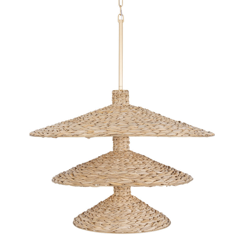 french gold/natural seagrass pendant light