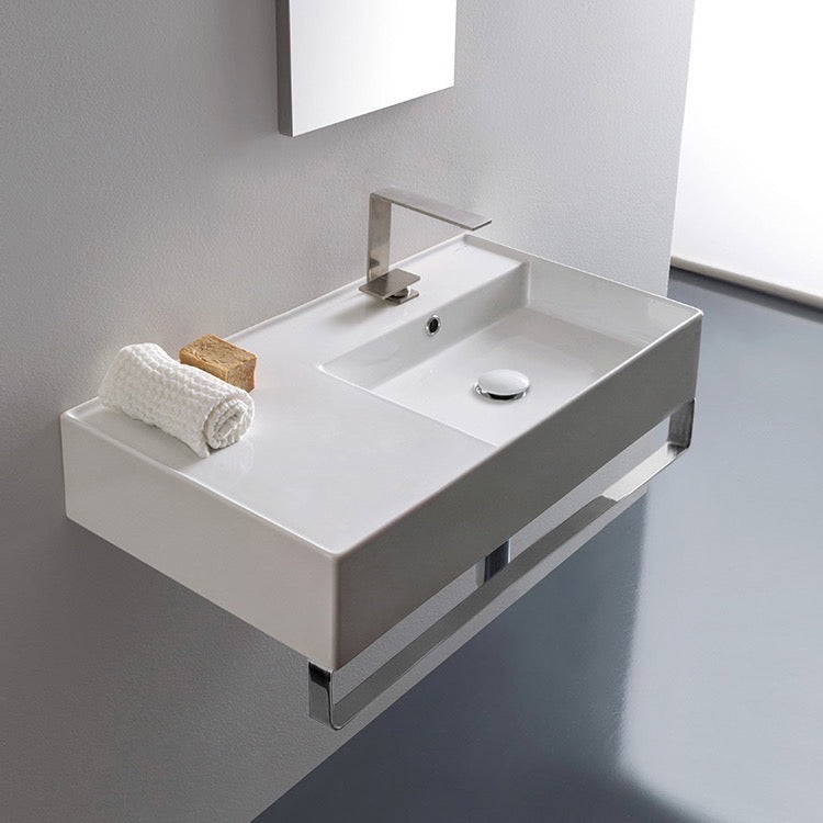 Nameeks Scarabeo Teorema 2.0 32" Rectangular Ceramic Wall Mounted Bathroom Sink - Includes Overflow