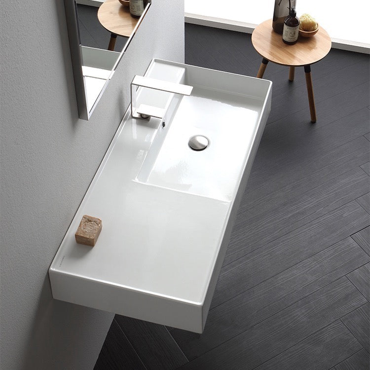 Nameeks Scarabeo Teorema 2.0 40" Rectangular Ceramic Vessel or Wall Mounted Bathroom Sink - Includes Overflow