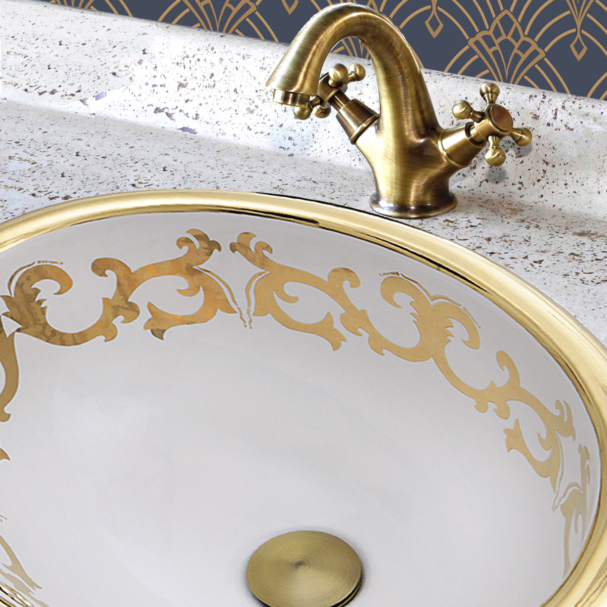 white/gold bathroom sink