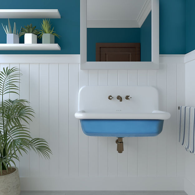 white/blue bathroom sink