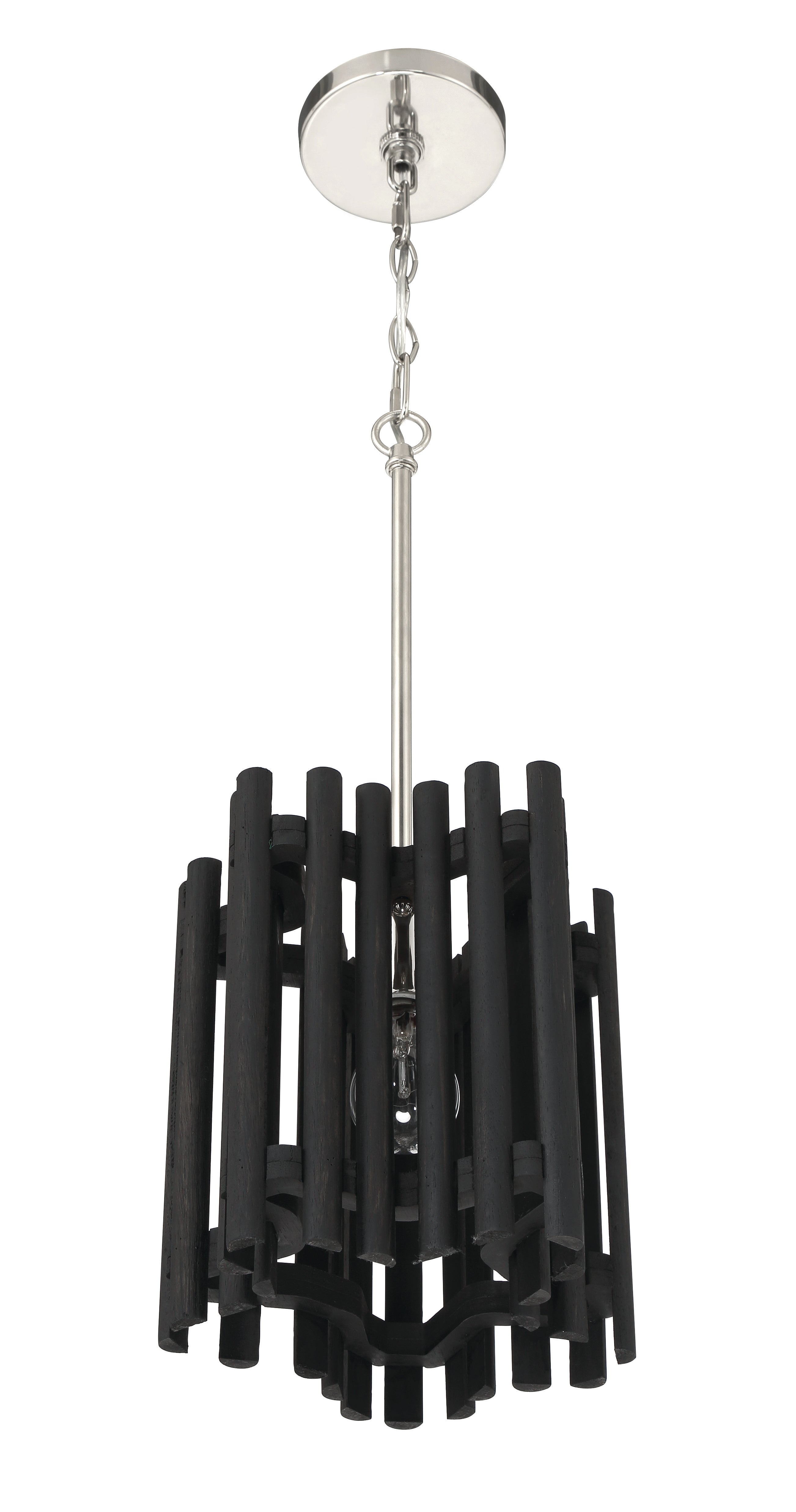 polished nickel/black walnut pendants