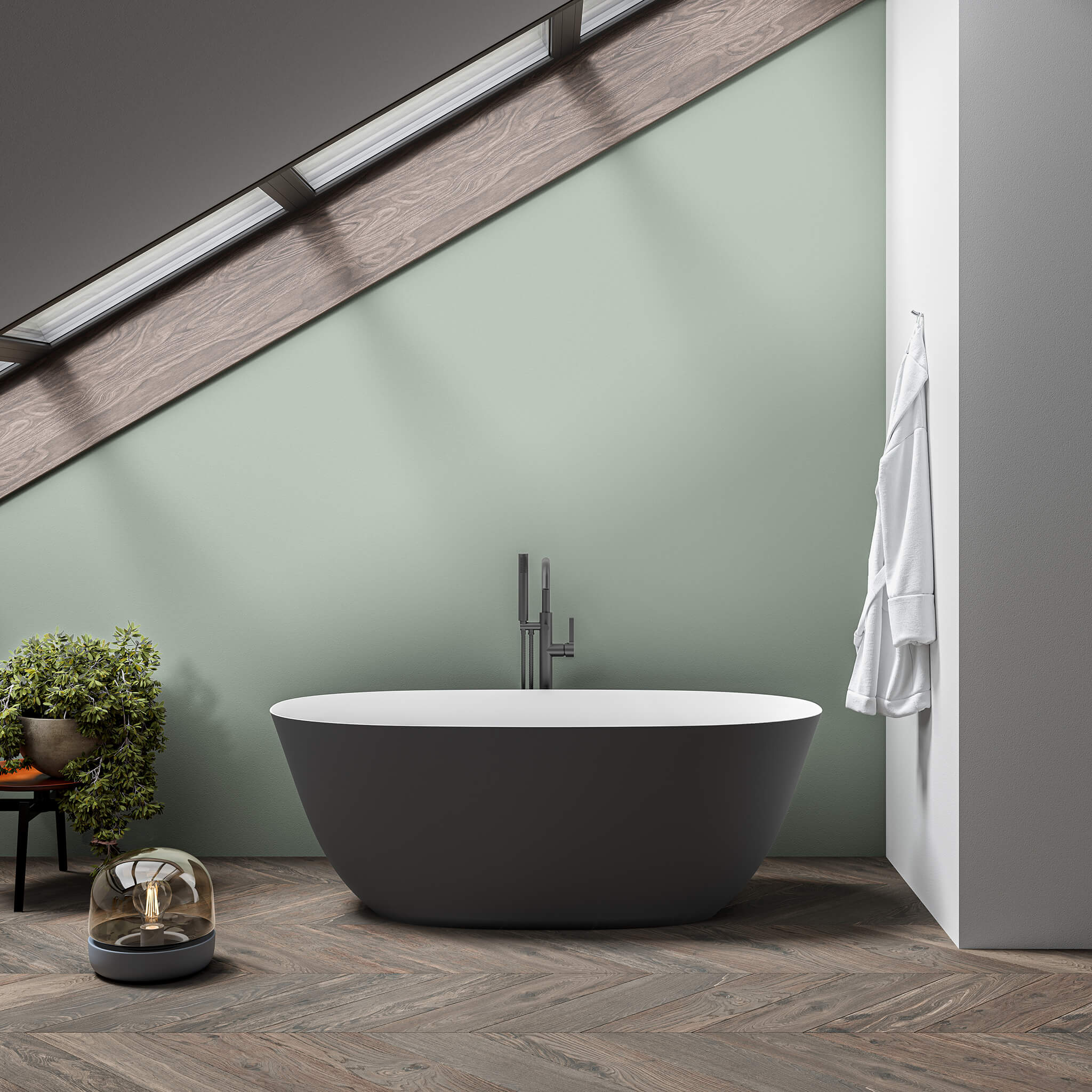 white matte interior/ black matte exterior bathtub