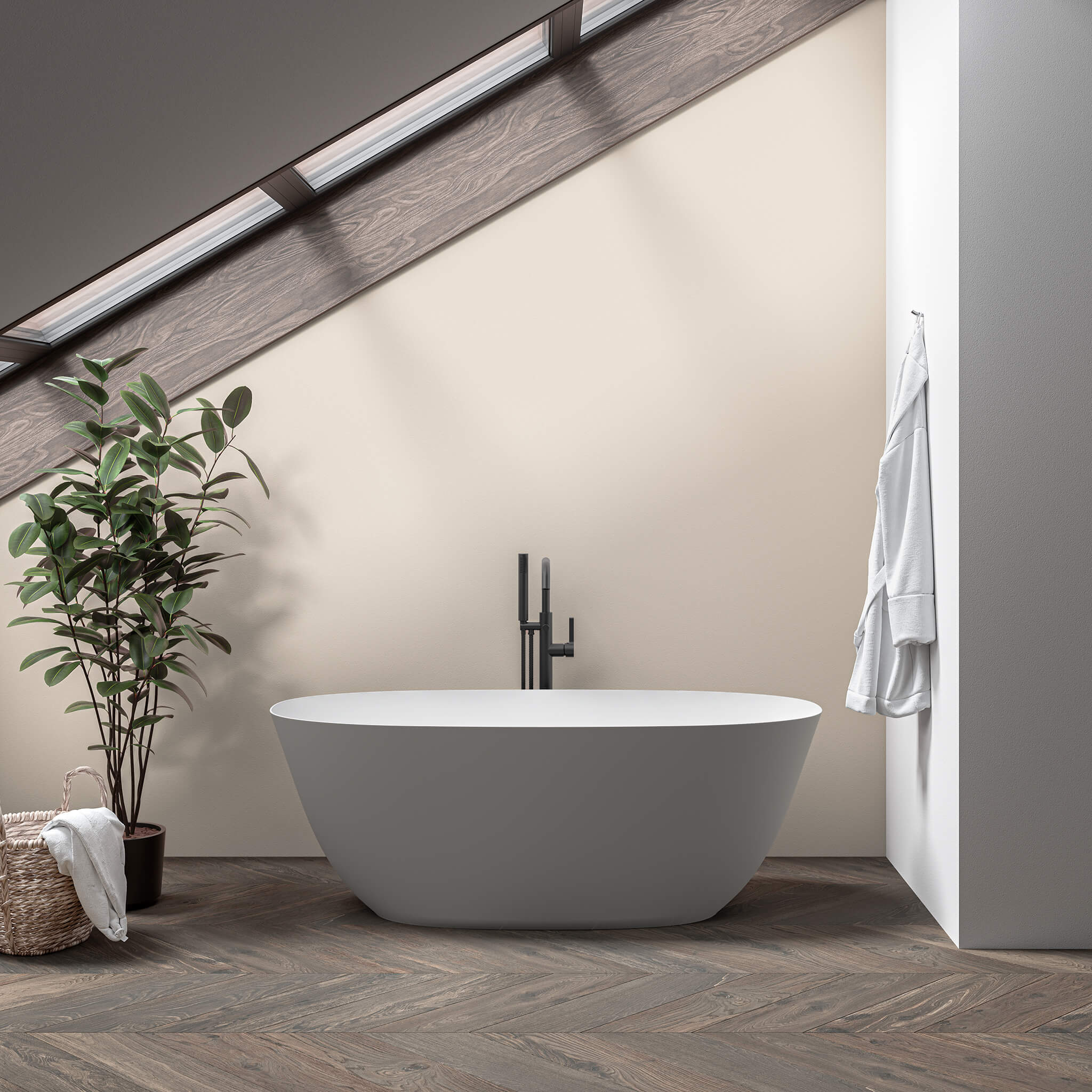 white matte interior/ grey matte exterior bathtub